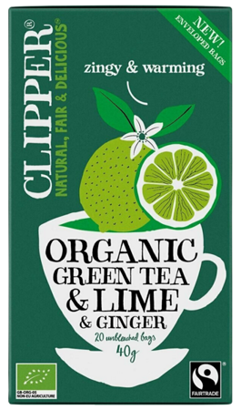 Zielona herbata z limonką i imbirem BIO, 20 saszetek Clipper